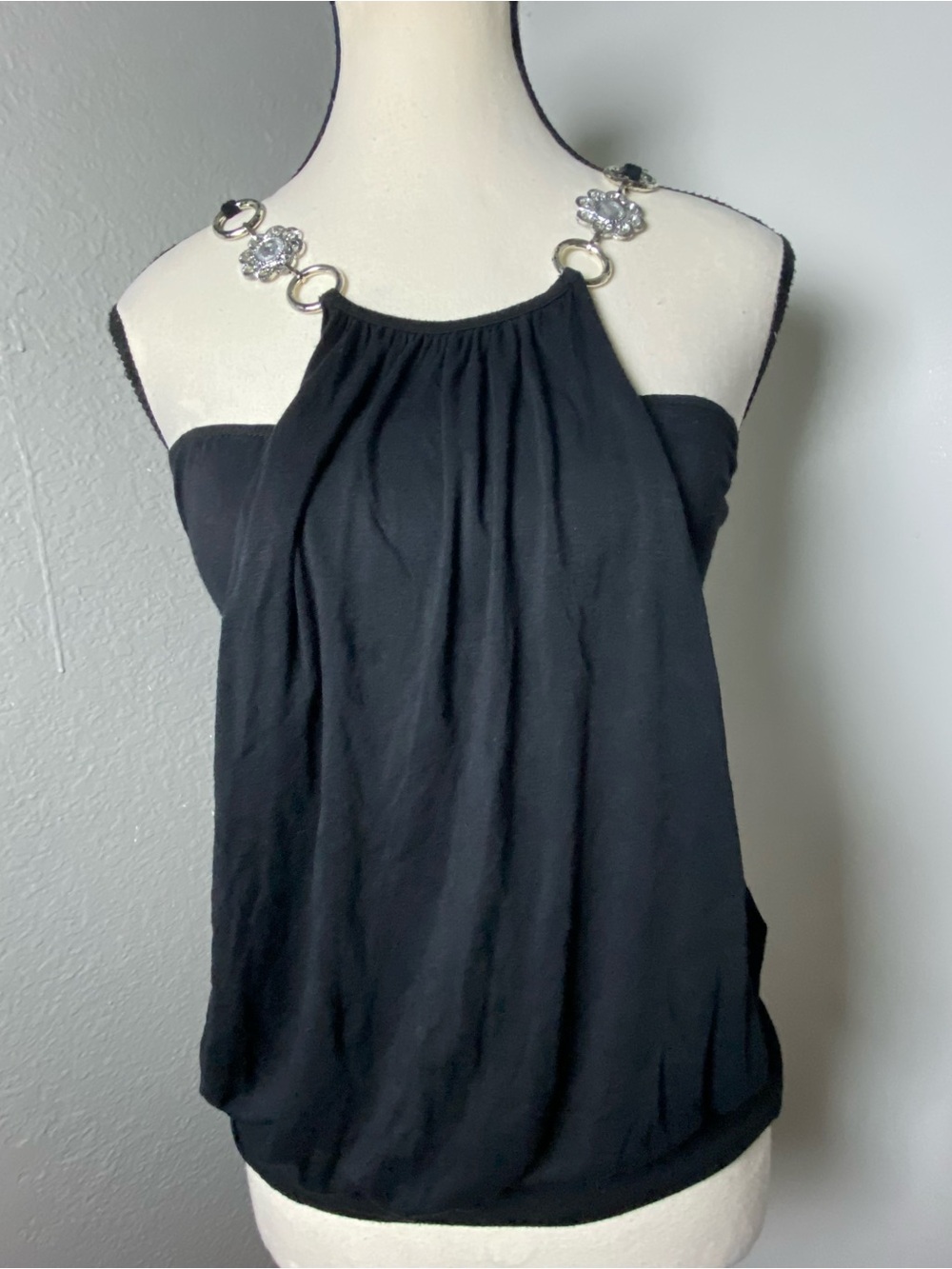 Y2K Black & Silver Charm Strap Layered Top Size Small